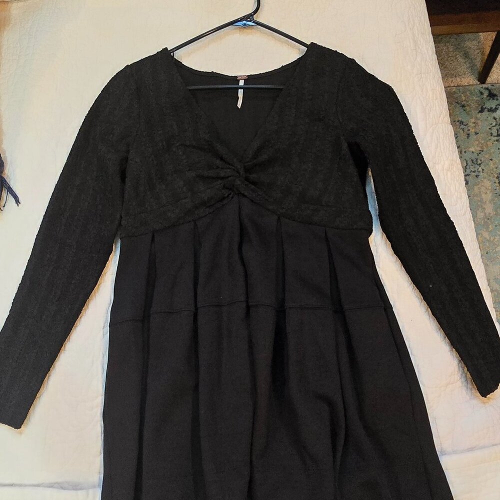 Free People Long Sleeve Black Mini Dress